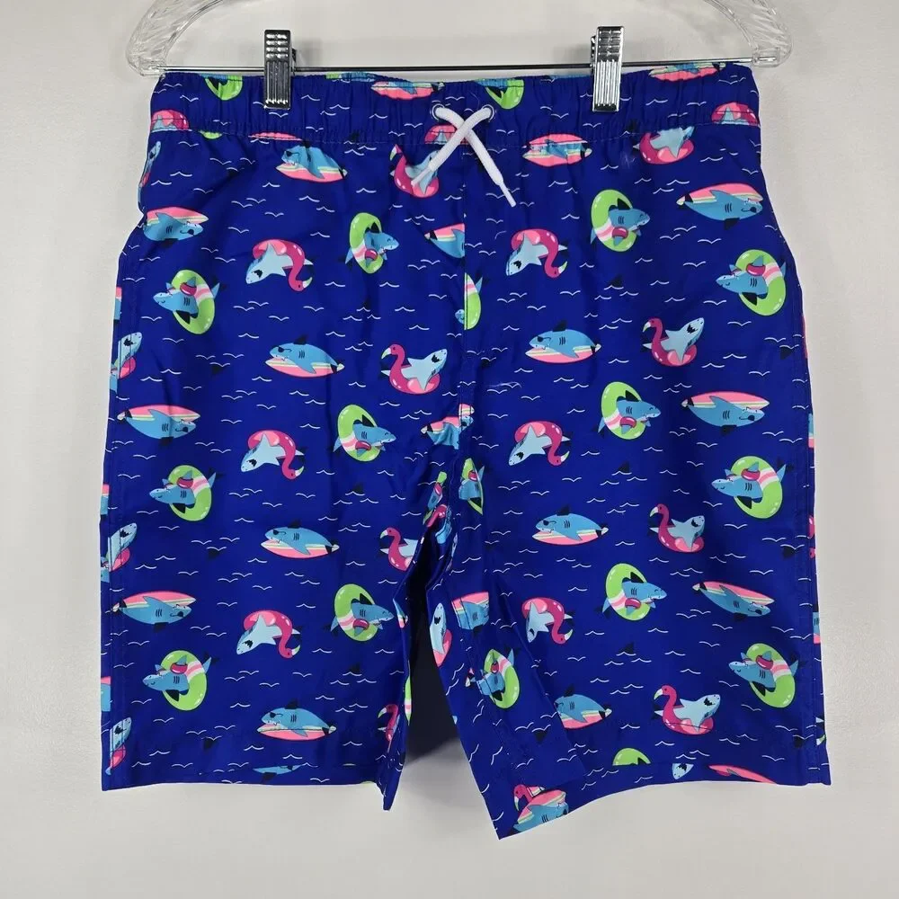 Land's End Boys Size XL‎ 14H - 16H Husky Funny Shark Trunks NWOT